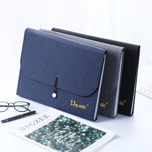 Uquelic 13Pockets Canvas Oxford Expanding File Folder - Waterproof A4 Business Expandable Document Organizer with Labels/Letter Size Accordion File Storage Simple Style Briefcase Bag (Blue) in Saudi Arabia