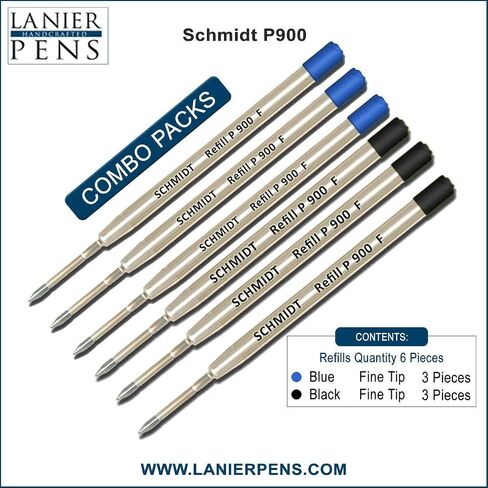 مجموعة Lanier Combo Pack - 6 عبوات - Schmidt P900 F Parker Style Ballpoint Refill Blue/Black Ink Fine Tip in Saudi Arabia