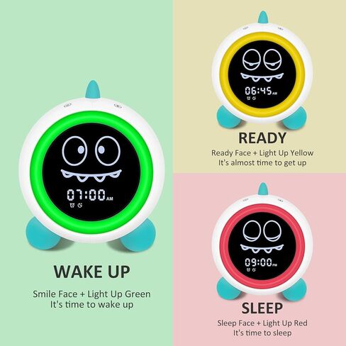 Kids Alarm Clock, Toddler Sleep Training Clock with Sound Machine, Night Lights, Ok to Wake Dinosaur Clock, Gift Ideas for Kids Child (Green) in Kuwait