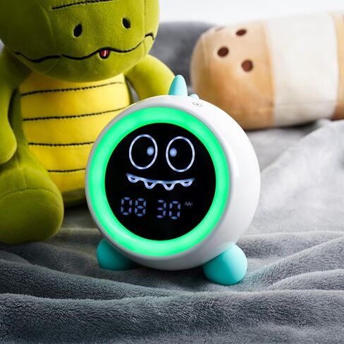 Kids Alarm Clock, Toddler Sleep Training Clock with Sound Machine, Night Lights, Ok to Wake Dinosaur Clock, Gift Ideas for Kids Child (Green) in Kuwait