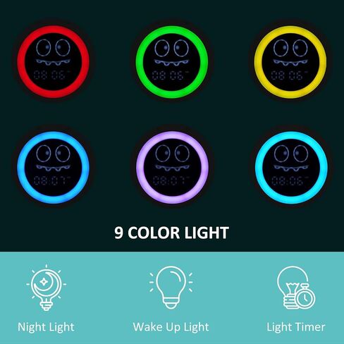 Kids Alarm Clock, Toddler Sleep Training Clock with Sound Machine, Night Lights, Ok to Wake Dinosaur Clock, Gift Ideas for Kids Child (Green) in Kuwait