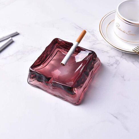 Glass Crystal Ashtray for Cigarettes, Indoor or Outdoor Use,Tabletop Beautiful Decorations for Home Office Cafes Bars (Wine Red) in Saudi Arabia