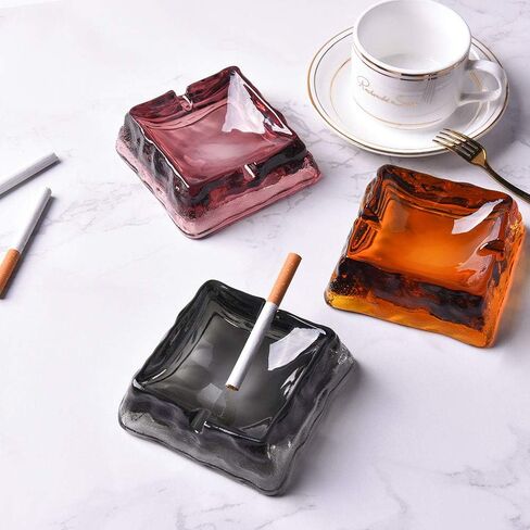 Glass Crystal Ashtray for Cigarettes, Indoor or Outdoor Use,Tabletop Beautiful Decorations for Home Office Cafes Bars (Wine Red) in Saudi Arabia