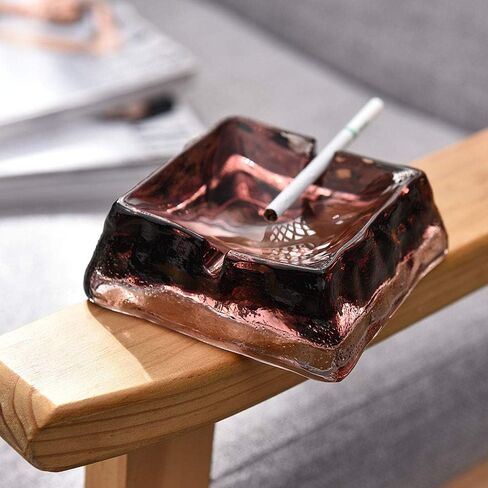 Glass Crystal Ashtray for Cigarettes, Indoor or Outdoor Use,Tabletop Beautiful Decorations for Home Office Cafes Bars (Wine Red) in Saudi Arabia