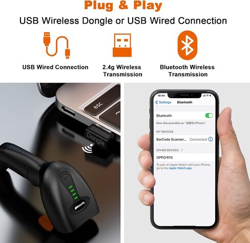 Alacrity Wireless Bluetooth Barcode Scanner 1D Laser Cordless Barcode Scanner,Versatile One-to-one Mode or More-to-one Mode Handhold Bar Code Scanner with Battery Level Indicator in Saudi Arabia