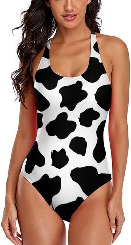 Women One Piece Swimsuit Cross Back Cow Print Bathing Suits Athletic Modest Swimwear in Saudi Arabia