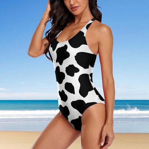 Women One Piece Swimsuit Cross Back Cow Print Bathing Suits Athletic Modest Swimwear in Saudi Arabia