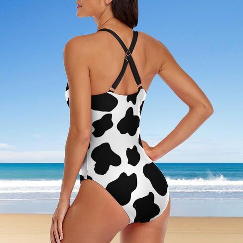 Women One Piece Swimsuit Cross Back Cow Print Bathing Suits Athletic Modest Swimwear in Saudi Arabia