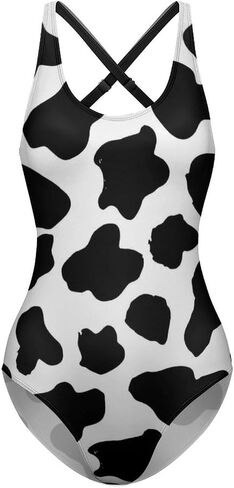 Women One Piece Swimsuit Cross Back Cow Print Bathing Suits Athletic Modest Swimwear in Saudi Arabia