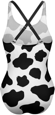 Women One Piece Swimsuit Cross Back Cow Print Bathing Suits Athletic Modest Swimwear in Saudi Arabia