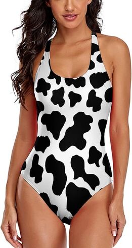 Women One Piece Swimsuit Cross Back Cow Print Bathing Suits Athletic Modest Swimwear in Saudi Arabia
