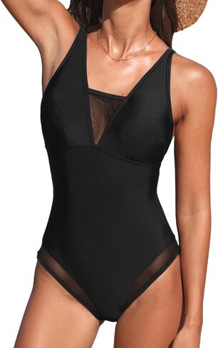 CUPSHE Women's One Piece Swimsuit Tummy Control Square Neck Bathing Suit Mesh Crisscross Back Wide Adjustable Straps in Saudi Arabia