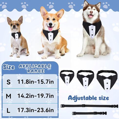 طوق باندانا لحفلات الزفاف مع ربطة عنق - أزياء رسمية للكلاب قابلة للتعديل، هدايا عيد ميلاد وحفلات الخطوبة للكلاب الصغيرة والمتوسطة والكبيرة والحيوانات الأليفة باللون الأسود-S in Kuwait