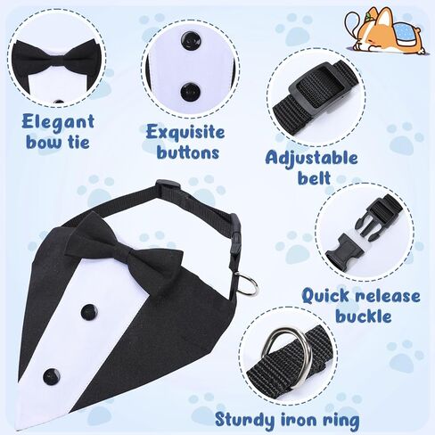 طوق باندانا لحفلات الزفاف مع ربطة عنق - أزياء رسمية للكلاب قابلة للتعديل، هدايا عيد ميلاد وحفلات الخطوبة للكلاب الصغيرة والمتوسطة والكبيرة والحيوانات الأليفة باللون الأسود-S in Kuwait