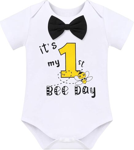 ODASDO Baby Boy Bee Theme First Birthday Cake Smash Outfit Romper Suspenders Shorts Headwear 4pcs Set in Saudi Arabia