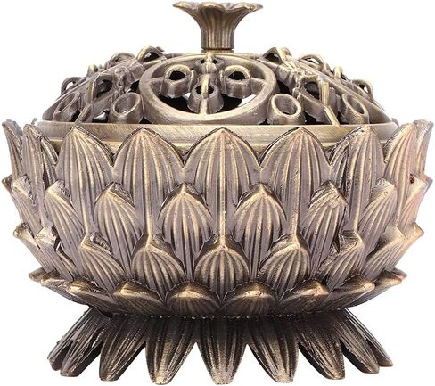Vintage Incense Burner, Lotus Burner Holder, Buddha Alloy Metal Holder Handmade Censer Bowl Buddhist Decor Zinc Sandalwood for Office Home Feng Shui Decoration Meditation(Gold) in Kuwait