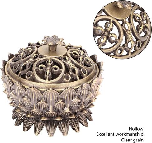 Vintage Incense Burner, Lotus Burner Holder, Buddha Alloy Metal Holder Handmade Censer Bowl Buddhist Decor Zinc Sandalwood for Office Home Feng Shui Decoration Meditation(Gold) in Kuwait