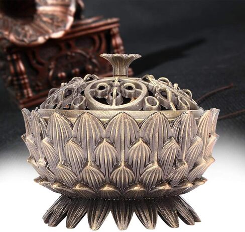 Vintage Incense Burner, Lotus Burner Holder, Buddha Alloy Metal Holder Handmade Censer Bowl Buddhist Decor Zinc Sandalwood for Office Home Feng Shui Decoration Meditation(Gold) in Kuwait