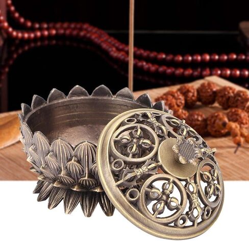 Vintage Incense Burner, Lotus Burner Holder, Buddha Alloy Metal Holder Handmade Censer Bowl Buddhist Decor Zinc Sandalwood for Office Home Feng Shui Decoration Meditation(Gold) in Kuwait