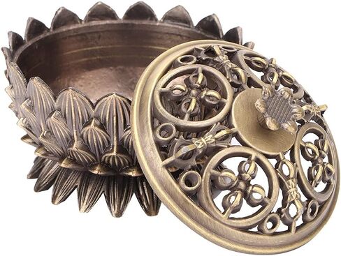 Vintage Incense Burner, Lotus Burner Holder, Buddha Alloy Metal Holder Handmade Censer Bowl Buddhist Decor Zinc Sandalwood for Office Home Feng Shui Decoration Meditation(Gold) in Kuwait
