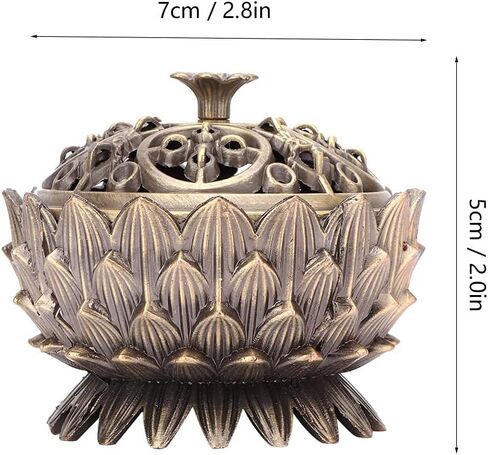 Vintage Incense Burner, Lotus Burner Holder, Buddha Alloy Metal Holder Handmade Censer Bowl Buddhist Decor Zinc Sandalwood for Office Home Feng Shui Decoration Meditation(Gold) in Kuwait