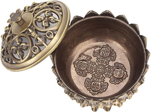 Vintage Incense Burner, Lotus Burner Holder, Buddha Alloy Metal Holder Handmade Censer Bowl Buddhist Decor Zinc Sandalwood for Office Home Feng Shui Decoration Meditation(Gold) in Kuwait
