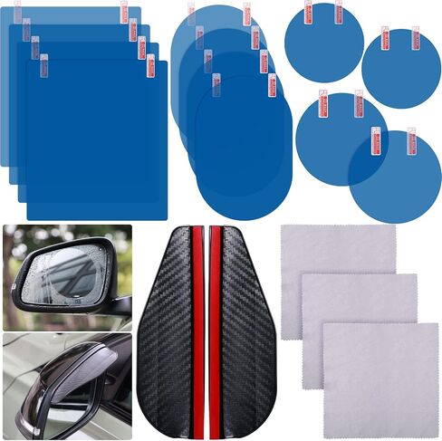 Tallew Car Rearview Mirror Film Rainproof Waterproof Mirror Film and Mirror Rain Visor Eyebrow Anti Fog Glare Side Mirror Rain Guard for Most Car Mirrors and Side Windows (17 Pcs) in Saudi Arabia