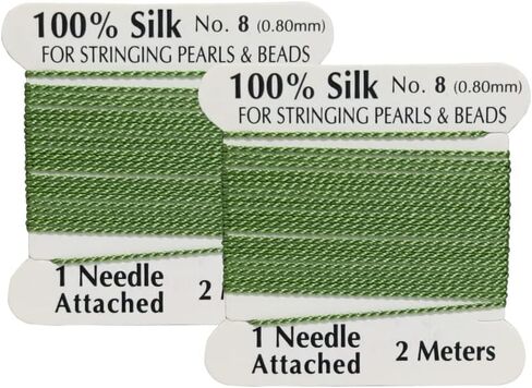 2 Pieces Silk Beading Cord Thread and Needle Size 8 Jade Green Color in Saudi Arabia