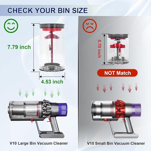 Dust Bin Replacement Compatible with Dyson V10 SV12 Animal Absolute Vacuum Cleaner Canister, Large Dust Bin Replacement Part No. 969509-01 in Kuwait