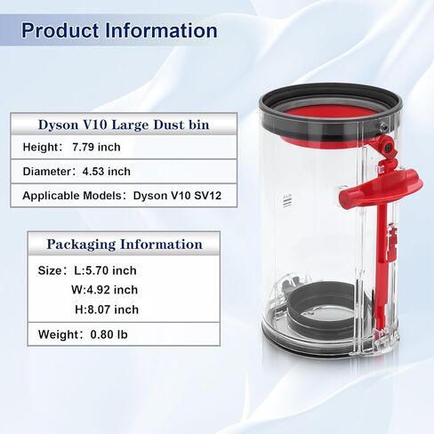 Dust Bin Replacement Compatible with Dyson V10 SV12 Animal Absolute Vacuum Cleaner Canister, Large Dust Bin Replacement Part No. 969509-01 in Kuwait