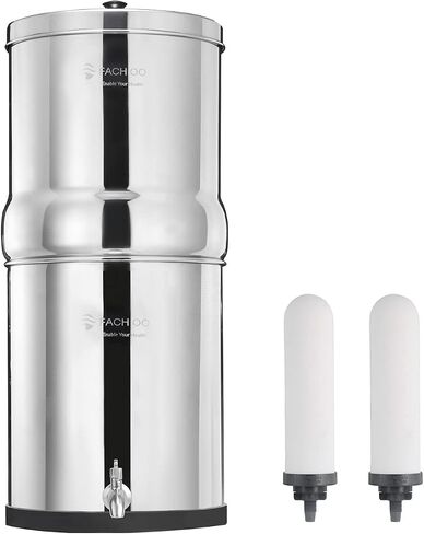 Gravity-Fed Water Filter System, NSF/ANSI 42&372 Standard, 3.25G Stainless-Steel Countertop System with 2 Black Elements, 2 Fluoride, Metal Water Level Spigot, Reduces Fluoride and Chlorine in Saudi Arabia