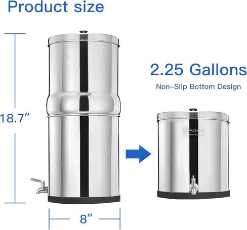 Gravity-Fed Water Filter System, NSF/ANSI 42&372 Standard, 3.25G Stainless-Steel Countertop System with 2 Black Elements, 2 Fluoride, Metal Water Level Spigot, Reduces Fluoride and Chlorine in Saudi Arabia