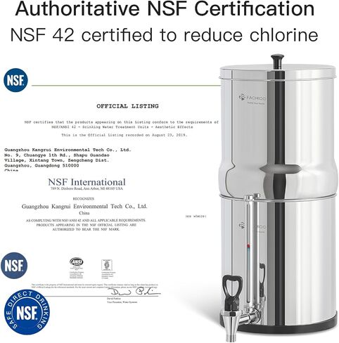 نظام تصفية المياه بالجاذبية، معيار NSF/ANSI 42&372، نظام كونترتوب من الفولاذ المقاوم للصدأ 3.25G مع عنصرين أسودين، 2 فلورايد، حنفية معدنية لمستوى المياه، يقلل من الفلورايد والكلور in Kuwait