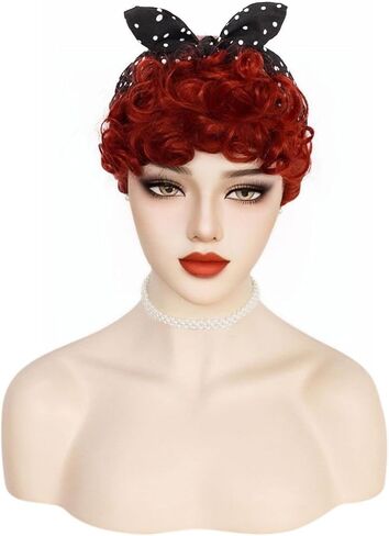 شعر مستعار برتقالي من JoneTing، + 1 قبعة شعر مستعار + 1 عصابة رأس + 1 أقراط + 1 قلادة، شعر مستعار ربة منزل في الخمسينيات للنساء زي شعر مستعار بني مجعد للنساء لحفلات الهالوين in Kuwait