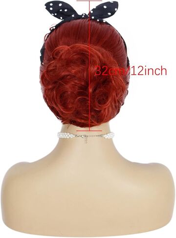 شعر مستعار برتقالي من JoneTing، + 1 قبعة شعر مستعار + 1 عصابة رأس + 1 أقراط + 1 قلادة، شعر مستعار ربة منزل في الخمسينيات للنساء زي شعر مستعار بني مجعد للنساء لحفلات الهالوين in Kuwait