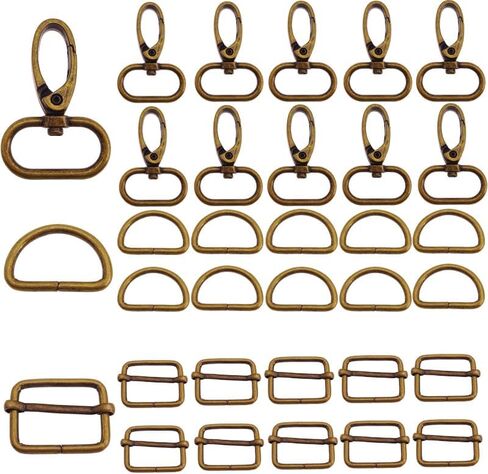 30 Pcs Antique Brass Purse Bag Making Hardware Include 10 pcs Swivel Snap Hook with 10 pcs D Rings and 10 pcs Adjuster Slider Buckles for Handbag Pet Collar Keychain Lanyard (1 Inch) in Saudi Arabia