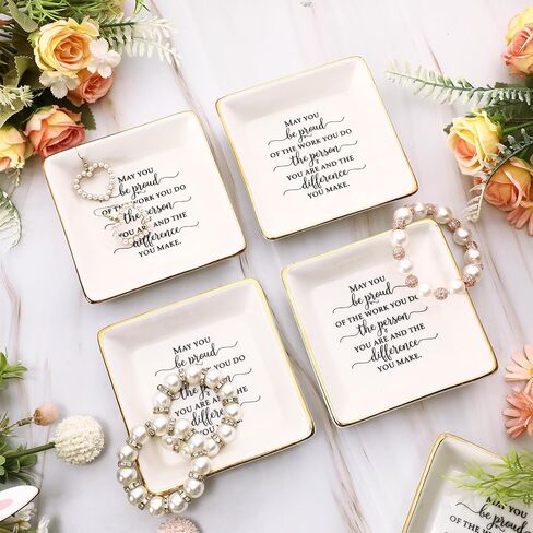 Nurse Week Appreciation Gifts Cna Trinket Dish Gifts Bulk Employee Ceramic Ring Jewelry Tray Sign Jewelry Dish(Elegant Style, 12 Pcs) in Saudi Arabia