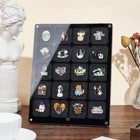 NBEADS Clear Acrylic Pin Display, 11.81x9.45x0.4 Inch Acrylic with Felt Commemorative Pin Display Tray 20 Grids Desktop Pin Organizer Holder Dust-Free Holder Board for Enamel Pin Jewelry Pin, White in Saudi Arabia