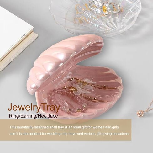 Ceramic Shell Jewelry holder Ring/Earring/Necklace Dish Tray Coastal Beach Seashell décor, Decorative Jewelry Organizer (Pink) in Saudi Arabia
