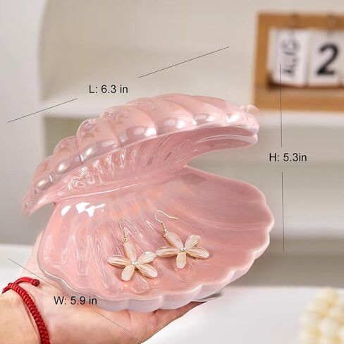 Ceramic Shell Jewelry holder Ring/Earring/Necklace Dish Tray Coastal Beach Seashell décor, Decorative Jewelry Organizer (Pink) in Saudi Arabia