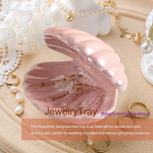 Ceramic Shell Jewelry holder Ring/Earring/Necklace Dish Tray Coastal Beach Seashell décor, Decorative Jewelry Organizer (Pink) in Saudi Arabia