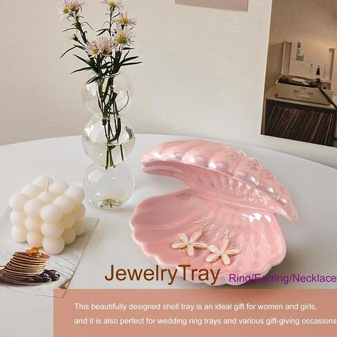 Ceramic Shell Jewelry holder Ring/Earring/Necklace Dish Tray Coastal Beach Seashell décor, Decorative Jewelry Organizer (Pink) in Saudi Arabia