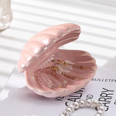 Ceramic Shell Jewelry holder Ring/Earring/Necklace Dish Tray Coastal Beach Seashell décor, Decorative Jewelry Organizer (Pink) in Saudi Arabia