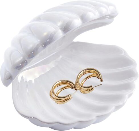Ceramic Shell Jewelry holder Ring/Earring/Necklace Dish Tray Coastal Beach Seashell décor, Decorative Jewelry Organizer (Pink) in Saudi Arabia