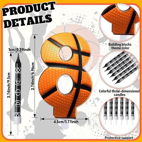 Photect 11 Pcs Basketball Birthday Candles Number 5-9 Candle Cake Topper Decor Basketball Themed Birthday Cake Decorations for Boys Girls Kids Party Supplies Decoration (Number 8) in Kuwait