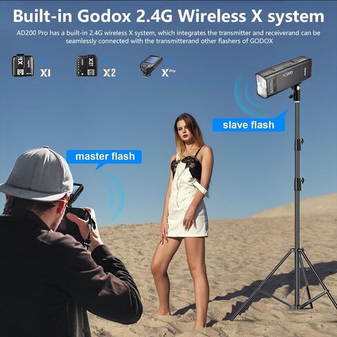 Godox AD200Pro 200W Flash Strobe,Outdoor Studio Flash Support 2.4G Wireless,1/8000 HSS, 500 Full Power Flashes, 0.01-1.8s Recycling with Bare Bulb/Speedlite Fresnel Flash Head Pocket Flash Monolight in Saudi Arabia