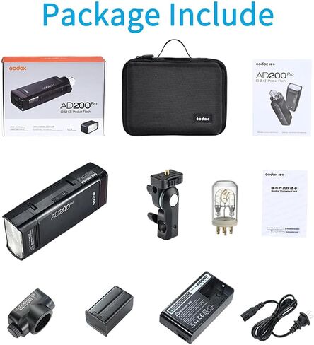 Godox AD200Pro 200W Flash Strobe,Outdoor Studio Flash Support 2.4G Wireless,1/8000 HSS, 500 Full Power Flashes, 0.01-1.8s Recycling with Bare Bulb/Speedlite Fresnel Flash Head Pocket Flash Monolight in Saudi Arabia