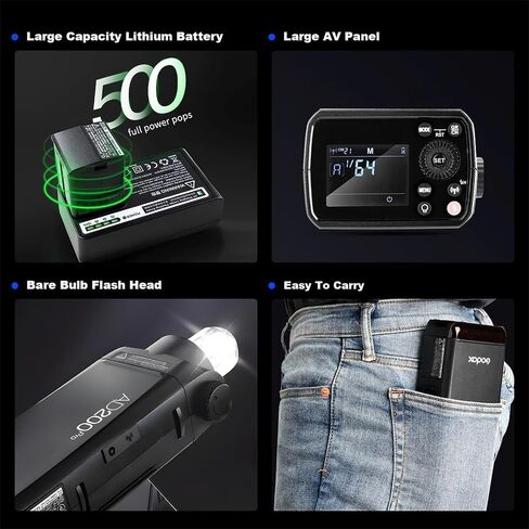 Godox AD200Pro 200W Flash Strobe,Outdoor Studio Flash Support 2.4G Wireless,1/8000 HSS, 500 Full Power Flashes, 0.01-1.8s Recycling with Bare Bulb/Speedlite Fresnel Flash Head Pocket Flash Monolight in Saudi Arabia