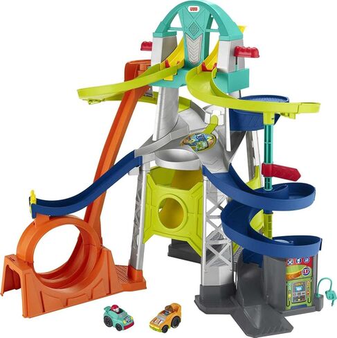 Fisher-Price Little People Toddler Playset Launch & Loop Raceway Race Track with Lights Sounds & 2 Toy Cars for Ages 18+ Months (Amazon Exclusive) in Saudi Arabia