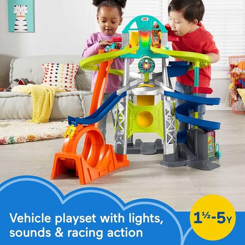 Fisher-Price Little People Toddler Playset Launch & Loop Raceway Race Track with Lights Sounds & 2 Toy Cars for Ages 18+ Months (Amazon Exclusive) in Saudi Arabia
